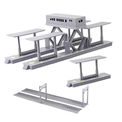 KONTONTY Sandtisch Modelleisenbahn mit Miniatur Bahnsteig Schutzhütte Gleise und Strommasten DIY Landschaftsbau Zubehör für Modellbahn und Eisenbahn Projekte von KONTONTY