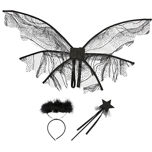 KONTONTY Set für Glitzernde Schmetterlingsflügel mit Zauberstab Kostüm für Karneval und Halloween Elegante Engel Flügel für Mädchen Teiliges Set für Fantasievolle Verkleidungen von KONTONTY