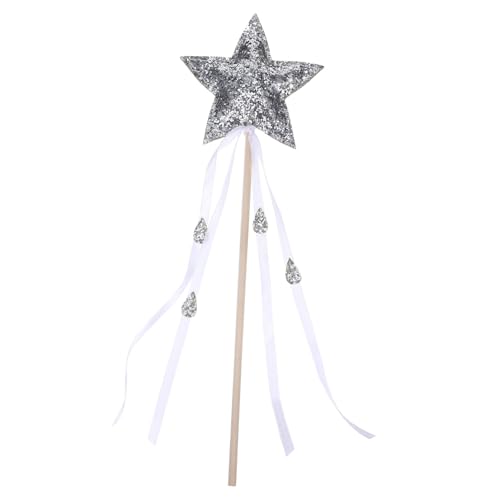 KONTONTY Zauberstab Requisiten Geburtstag Dekorationen Fee Cosplay-gefälligkeiten-Stick Feenstab Für Die Bühne Fee Cosplay Zauberstab Feenstöcke Für Mädchen Tragbare Feenstäbe Silver Holz von KONTONTY
