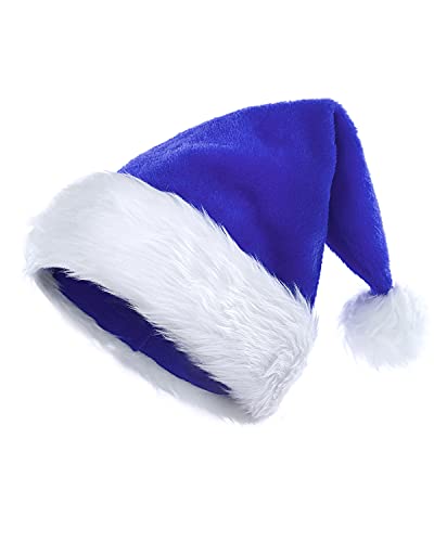 KONVINIT Blaue Weihnachtsmütze Weihnachtsmann Mütze Plüsche Nikolausmütze Warm and Dicker Santa Mütze für Erwachsener,blue von KONVINIT