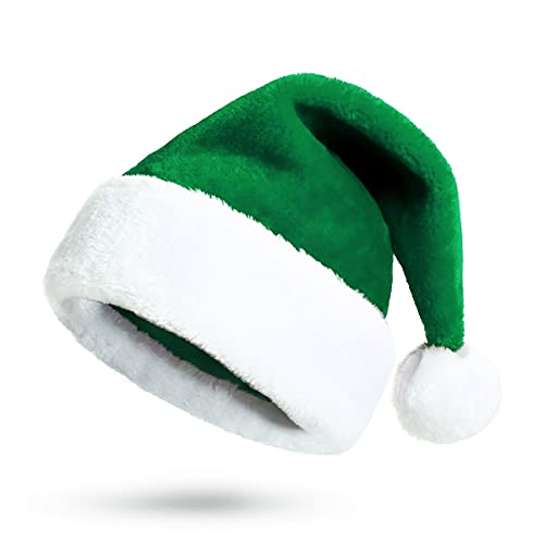 KONVINIT Grüne Weihnachtsmütze Nikolausmütze plüsche weihnachtsmann mütze Santa Mütze Nikolaus,Weihnachtself Mütze Elf Mütze für Erwachsene,Green von KONVINIT