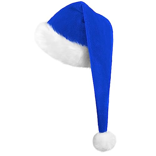 KONVINIT Lang Weihnachtsmütze Nikolausmütze Erwachsene Schwarz Plüsch weihnachtsmann mütze mit Dicker Fellrand,Santa Clause Mütze für Weihnachtsfeier,Blue von KONVINIT