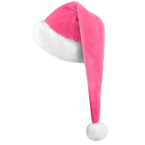 KONVINIT Lang Weihnachtsmütze Nikolausmütze Erwachsene Schwarz Plüsch weihnachtsmann mütze mit dicker fellrand,Santa Clause Mütze für Weihnachtsfeier,pink von KONVINIT