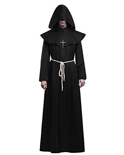 KONVINIT Mönch Kostüm Herren Halloween Kostüm Männer Prister Gewand Kostüm Mittelalterliche Robe mit Kapuze ideal für Mottoparty, Halloween, Karneval und Fasching,schwarz XL KONVINIT Mönch Kostüm Herren Halloween Kostüm Männer Prister Gewand Kostüm Mittelalterliche Robe mit Kapuze ideal für Mottoparty, Halloween, Karneval und Fasching,schwarz XL von KONVINIT