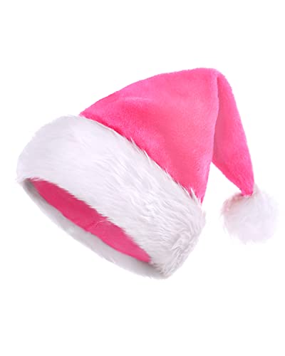KONVINIT Rosa Weihnachtsmütze Weihnachtsmann Mütze Plüsche Nikolausmütze Warm and Dicker Santa Mütze für Erwachsener,rosa von KONVINIT