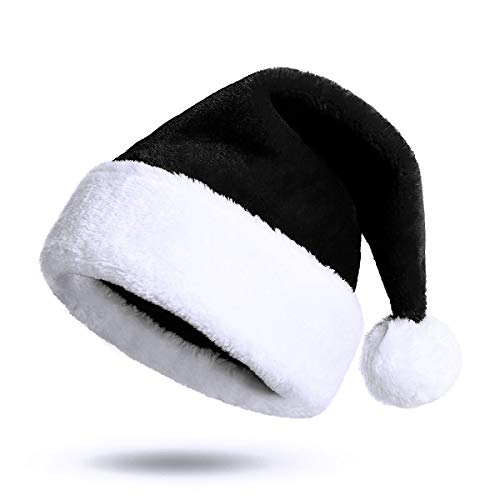 KONVINIT Schwarz Weihnachtsmütze Nikolausmütze plüsche weihnachtsmann mütze Santa Mütze Nikolaus Dicker Fellrand für Erwachsene,Black von KONVINIT