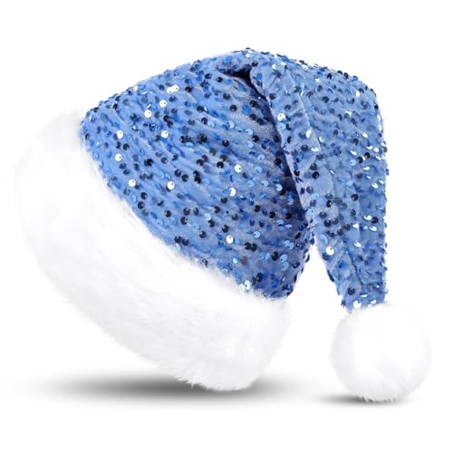 KONVINIT Weihnachtsmütze Erwachsene Nikolausmütze Weihnachtsmann Mütze Santa Claus Mütze mit Glitzer Pailletten und Plüsch Rand für Festliche Weihnachtsfeier Tannenbaum,blau KONVINIT Weihnachtsmütze Erwachsene Nikolausmütze Weihnachtsmann Mütze Santa Claus Mütze mit Glitzer Pailletten und Plüsch Rand für Festliche Weihnachtsfeier Tannenbaum,blau von KONVINIT