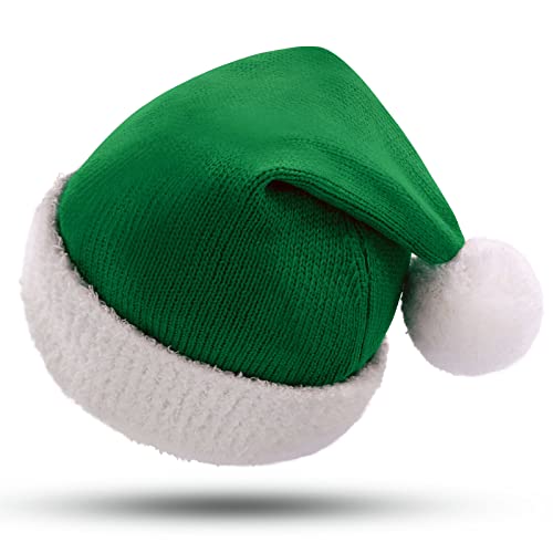 KONVINIT Weihnachtsmütze Gestrickt Nikolausmütze Erwachsene Grüne Elf Mütze Warme Santa Mütze Elastische Santa Clause Mütze für Kinder-ab 7 Jahren,green von KONVINIT