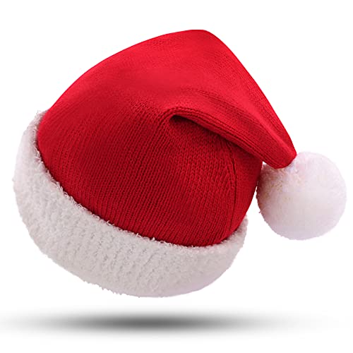 KONVINIT Weihnachtsmütze Gestrickt Nikolausmütze Erwachsene Rote Warme Santa Mütze Elastische Santa Clause Mütze für Kinder-ab 7 Jahren,rot von KONVINIT