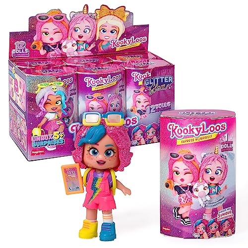 KOOKYLOOS Serie Glitter Glam - Box mit 6 Sammelpuppen mit jeweils 3 verschiedenen Gesichtern Kommt mit Modeaccessoires, Kleidung, Schuhen und Spielzeug Version B von KOOKYLOOS
