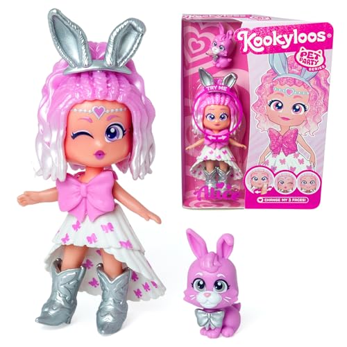 KOOKYLOOS Pet Party Alice Serie - Alice Sammlerpuppe mit einem Haustier Kaninchen, inkl Alice Puppe, 1 Haustier, modische Kleidung und Schuhe und 1 Zubehör.1 Puppe, 3 Verschiedene von KOOKYLOOS