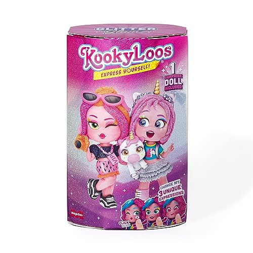 KOOKYLOOS Serie Glitter Glam – Sammlerstück Überraschungspuppe mit Mode-Accessoires, Kleidung, Schuhen und Spielzeug, mit 3 lustigen Ausdrücken von KOOKYLOOS