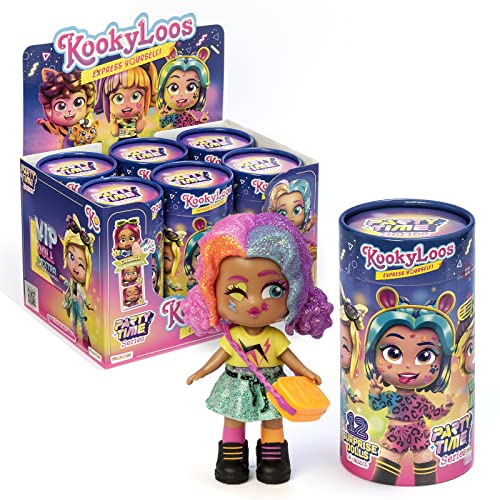 KOOKYLOOS Serie Party Time – Box mit 6 Sammelpuppen mit Modeaccessoires, Kleidung, Schuhe und Spielzeug, mit 3 lustigen Ausdrücken, Version B von KOOKYLOOS