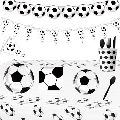 2024 World Cup Football Party Supplies, Includes Banner, Plates, Napkins, Cups, Tablecloth, Tableware for Boys Sports Theme Birthday Decorations, Serves 10 Guests (A) von KOOMAL