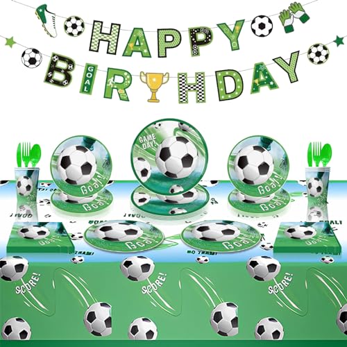 2024 World Cup Football Party Supplies, Includes Banner, Plates, Napkins, Cups, Tablecloth, Tableware for Boys Sports Theme Birthday Decorations, Serves 10 Guests (B) von KOOMAL