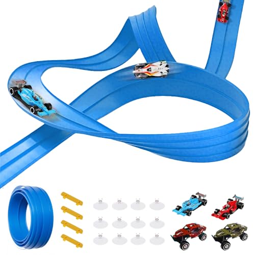 5M Car Track Speed Race Track Rolls Up Portable Racetrack for Toy Cars with 4 Cars (Blue) von KOOMAL