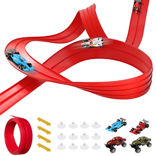 5M Car Track Speed Race Track Rolls Up Portable Racetrack for Toy Cars with 4 Cars (red) von KOOMAL