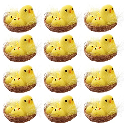 KOOMAL 12PCS Mini Easter Chicks, Plush Chick Figures Miniature Chick Fluffy Chicks Ornament Easter Basket Stuffers Party Favors Craft Accessories von KOOMAL