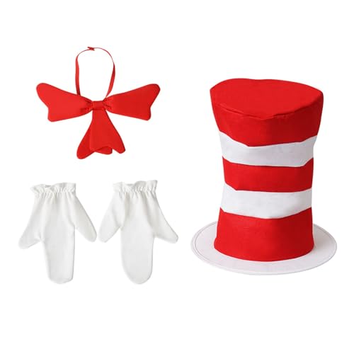 KOOMAL Adult Cat in the Hat Bow Tie & Gloves Kit, World Book Day Crazy Cat Fancy Dress Costume (A) von KOOMAL