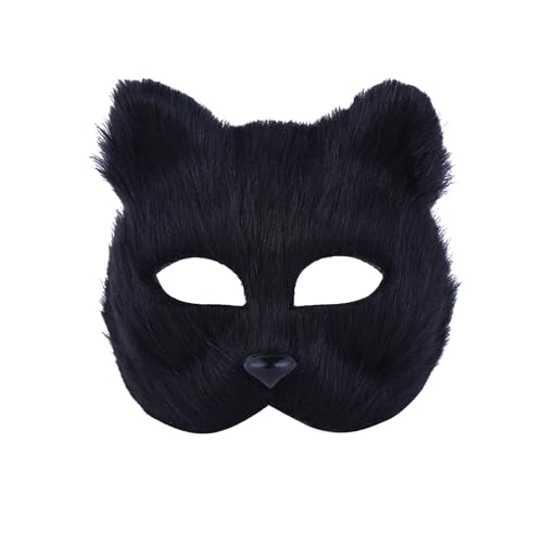 KOOMAL Furry Fox Half Face Eye Mask Fox Costume Accessory Fancy Dress Halloween Carnival Cosplay Party Mask for Adult (A, black) von KOOMAL