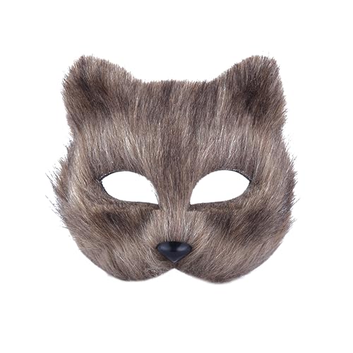 KOOMAL Furry Fox Half Face Eye Mask Fox Costume Accessory Fancy Dress Halloween Carnival Cosplay Party Mask for Adult (A, grey) von KOOMAL