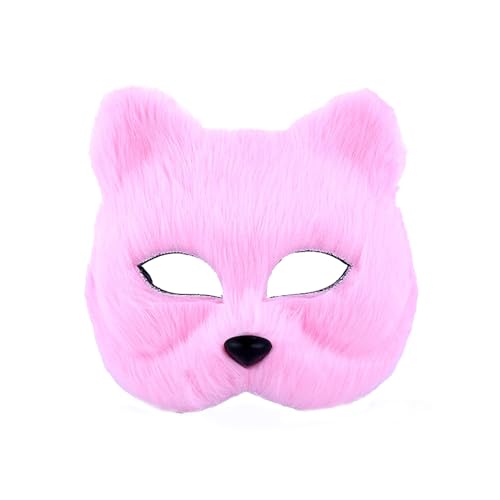 KOOMAL Furry Fox Half Face Eye Mask Fox Costume Accessory Fancy Dress Halloween Carnival Cosplay Party Mask for Adult (A, pink) von KOOMAL