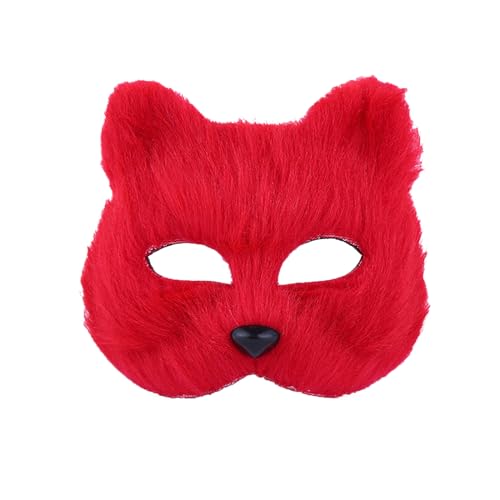 KOOMAL Furry Fox Half Face Eye Mask Fox Costume Accessory Fancy Dress Halloween Carnival Cosplay Party Mask for Adult (A, red) von KOOMAL