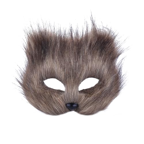 KOOMAL Furry Fox Half Face Eye Mask Fox Costume Accessory Fancy Dress Halloween Carnival Cosplay Party Mask for Adult (B, grey) von KOOMAL