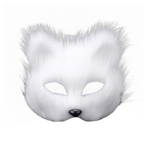 KOOMAL Furry Fox Half Face Eye Mask Fox Costume Accessory Fancy Dress Halloween Carnival Cosplay Party Mask for Adult (B, white) von KOOMAL