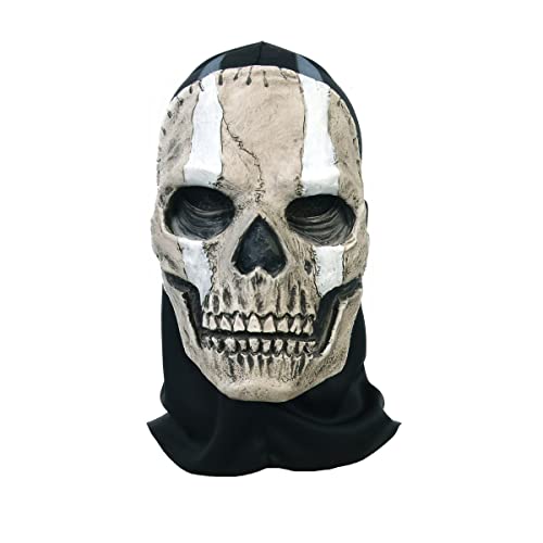 KOOMAL Halloween Gruselmaske Erwachsene, COD Ghost Gesichtsmaske, Gruselige Maske Cosplay Kostüm Maske, Party Horror Vollkopf Schädel Maske Latex (B), Einheitsgröße von KOOMAL