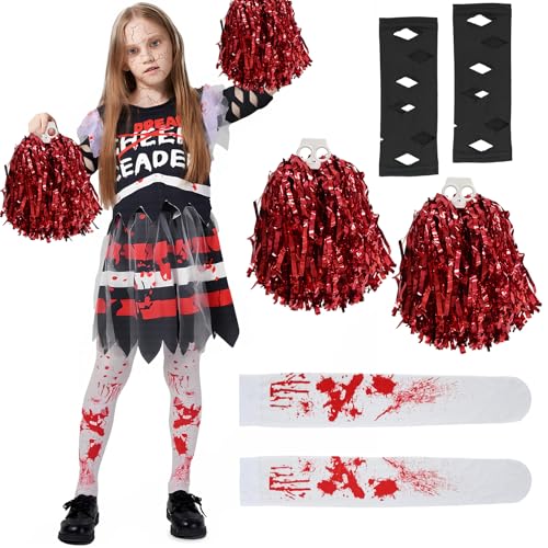 KOOOGEAR Zombie-Cheerleader-Kleid für Mädchen, Cheerleader-Kostüm für Kinder, Zombie-Kostüm, Zombie-Kostüm für Halloween, Karneval, Maskerade (4–5 Jahre) von KOOOGEAR
