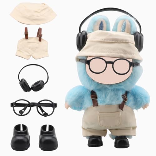 Puppenkleidung für Labubu, Puppen-Outfit-Set für 17 cm Labubu, Pop-Style-Kostüme Zubehör für Labubu-Puppen-Figuren (Schwarz, keine Puppe) (Beige) von KOOTAU