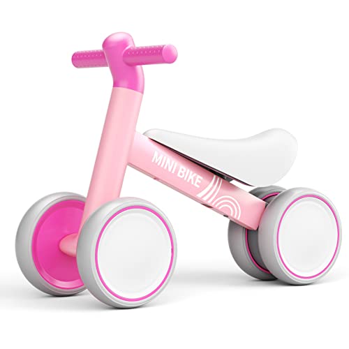 KORIMEFA Kinder Laufrad ab 1 Jahr, Balance Lauflernrad Fahrrad Spielzeug für 10-24 Monate Baby, Erstes Rutschrad Ultraleichtes Kinderfahrrad ohne Pedal mit 4 Rädern für Jungen Mädchen Geschenk (Rosa) von KORIMEFA
