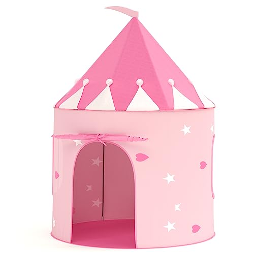 KORIMEFA Spielzelt für Jungen Mädchen Kinder Spielen Zelt Pop Up Zelte für Kinder Kinder Portable Play Teepee Indoor und Outdoor Spielhaus Geschenk für Kinder Geburtstag Geschenke (Rosa) von KORIMEFA