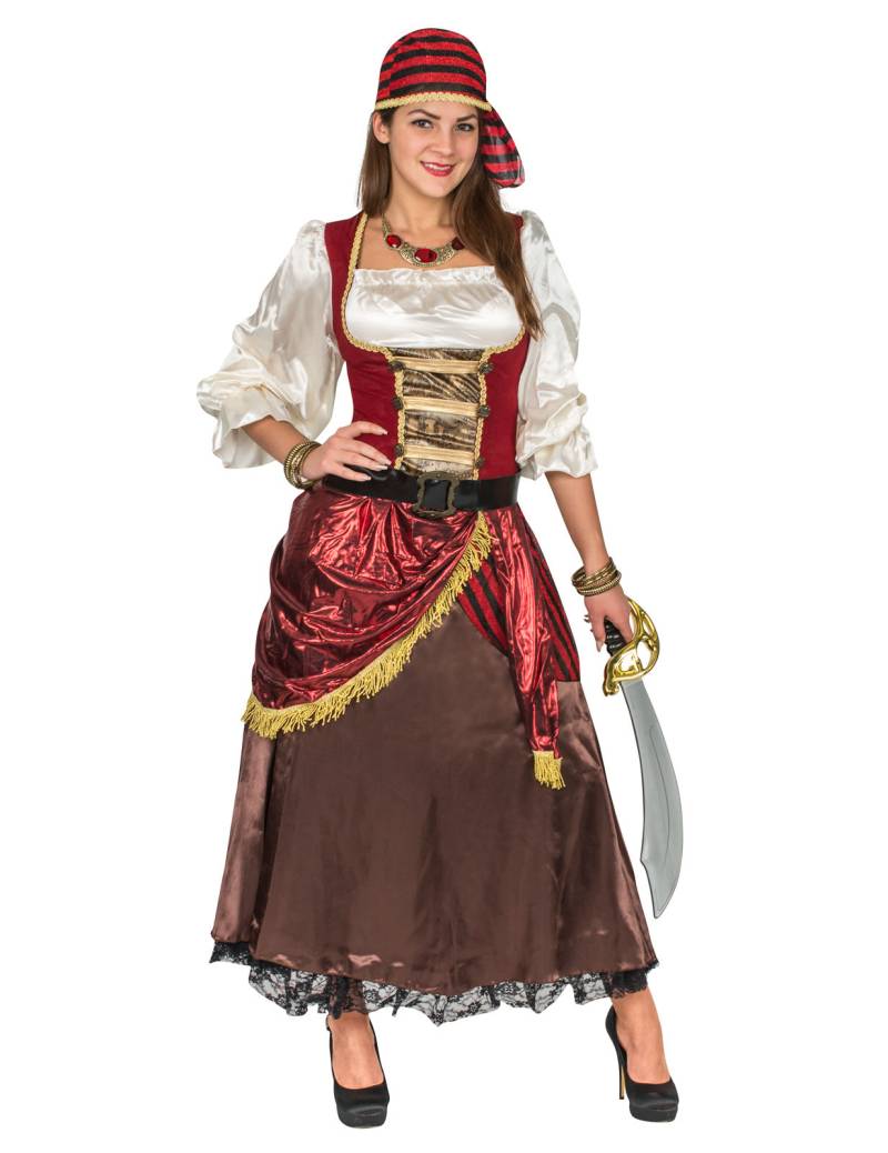Piratin Damenkostüm Seefahrerin braun-rot-weiss von KORNER
