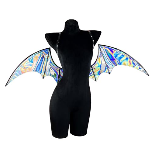 KORURACLUB Flügel Cosplay Halloween Fledermausflügel Succubus Flügel Kleidung Accessoires Fledermausflügel Teufelsflügel (Laser Silber) von KORURACLUB
