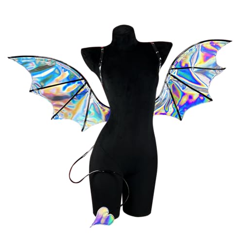 KORURACLUB Flügel Cosplay Halloween Fledermausflügel Succubus Flügel Kleidung Accessoires Fledermausflügel Teufelsflügel (Silber) von KORURACLUB