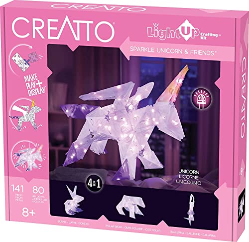 KOSMOS 3539 CREATTO Einhorn 3D-Leuchtfiguren entwerfen, 3D-Puzzle-Set für Einhorn, Ballerina, Hase, Eisbär, kreative Zimmer-Deko, 140 Steckteile, 80-TLG LED-Lichterkette von Kosmos