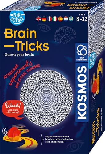 KOSMOS 617530 Fun Science Brain Tricks, mehrsprachige Anleitung, Experimente mit optischen Täuschungen und Illusionen mit 3D-Brille, Sphericon, Schiefer Raum, Experimentier-Set für Kinder ab 8 Jahre von KOSMOS