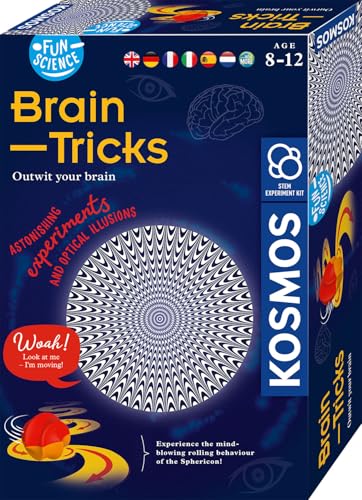 KOSMOS 617530 Fun Science Brain Tricks, mehrsprachige Anleitung, Experimente mit optischen Täuschungen und Illusionen mit 3D-Brille, Sphericon, Schiefer Raum, Experimentier-Set für Kinder ab 8 Jahre von KOSMOS