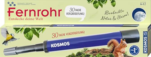 KOSMOS 676940 Fernrohr, entdecke Deine Welt, Linsenfernrohr mit 30-facher Vergrößerung, Stabiler Okularauszug, für Kinder ab 8 Jahre mit Tipps zur Anwendung und Beobachtungen von KOSMOS