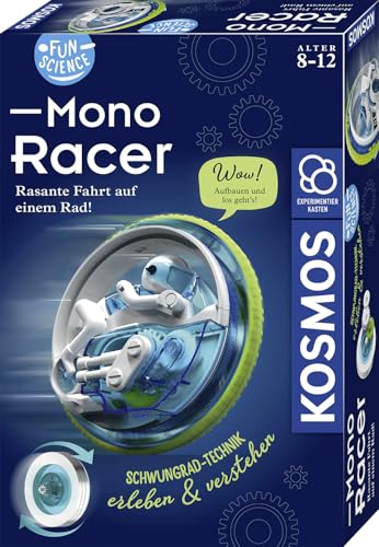 KOSMOS 645342 Fun Science - Mono-Racer, rasante Fahrt auf einem Rad, Schwungrad-Technik erleben und verstehen, Physik Experimentierkasten für Kinder von 8-12 Jahre von KOSMOS