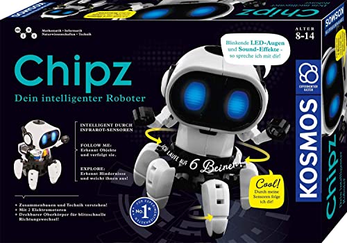KOSMOS 621001 Chipz - Dein intelligenter Roboter, für Kinder ab 8-14 Jahre, folgt Bewegungen, weicht Hindernissen aus, mit Licht- und Soundeffekte, Roboter Spielzeug, Bausatz, Experimentierkasten von Kosmos