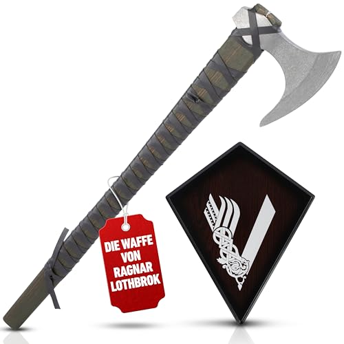Wikinger Axt - Ragnar Lothbroks Kriegsaxt - Kampfaxt Vikinger - Streitaxt Metall - 63 cm Deko Wikinger Kampfaxt mit Schild aus Holz Wikinger Axt - Ragnar Lothbroks Kriegsaxt - Kampfaxt Vikinger - Streitaxt Metall - 63 cm Deko Wikinger Kampfaxt mit Schild aus Holz von KOSxBO