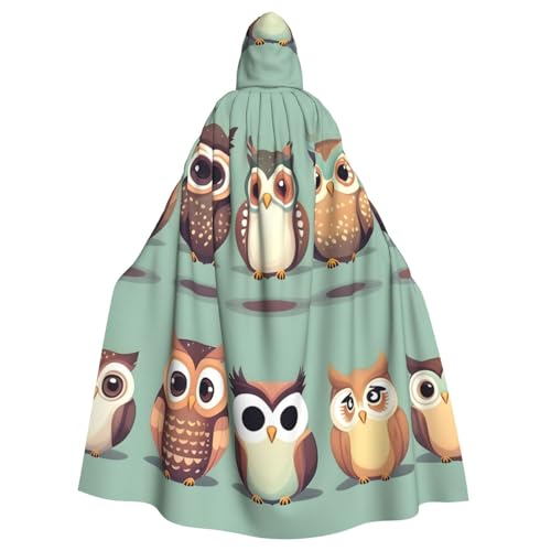 Cartoon-Eulen-Motiv, niedlich, Unisex, Erwachsene, Kapuzenumhang, Ritter-Kostüm, schwarze Tunika, Umhang, Mittelalter-Robe, Halloween, Zauberer, Cosplay, Hexe von KOUUIP