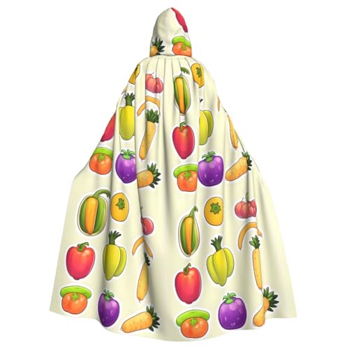 Cartoon Gemüse Früchte Unisex Erwachsene Kapuzenumhang Ritter Kostüm Schwarze Tunika Umhang Mittelalter Robe Halloween Zauberer Cosplay Hexe von KOUUIP