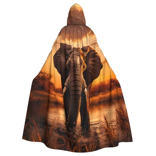 Elefant Unisex Erwachsene Kapuzenumhang Ritter Kostüm Schwarz Tunika Umhang Mittelalter Robe Halloween Zauberer Cosplay Hexe von KOUUIP