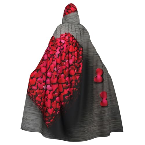 Falling Red Hearts Unisex Erwachsene Kapuzenumhang Ritter Kostüm Schwarze Tunika Umhang Mittelalter Robe Halloween Zauberer Cosplay Hexe von KOUUIP