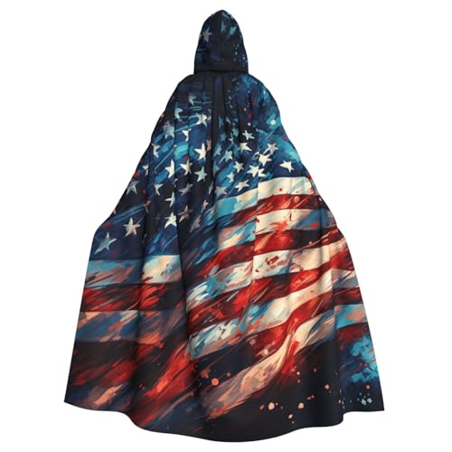Feuerwerk Amerikanische Flagge 4. Juli Unisex Erwachsene Kapuzenumhang Ritter Kostüm Schwarze Tunika Umhang Mittelalter Robe Halloween Zauberer Cosplay Hexe von KOUUIP