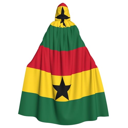 Flagge von Ghana, Unisex, Erwachsene, Kapuzenumhang, Ritter-Kostüm, schwarze Tunika, Umhang, Mittelalter-Robe, Halloween, Zauberer, Cosplay, Hexe von KOUUIP